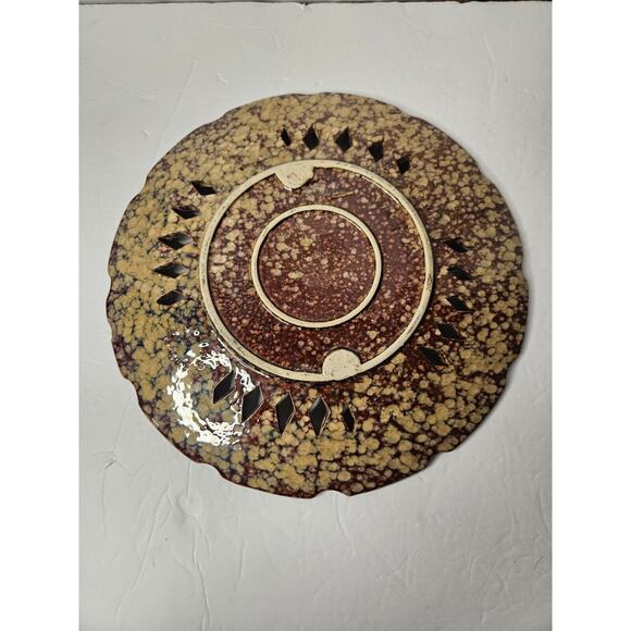Art Pottery Glazed Vintage Ornate Plate 11.5 3729 Brown Tan - Picture 5 of 11
